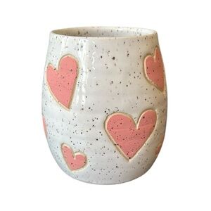 Handmade Ceramic Hearts Coffee Tea‎ Thumb Mug NWT